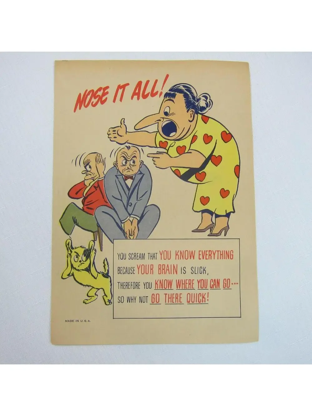 Vintage Vinegar Valentine NOSE IT ALL Penny Dreadful Sarcasm Insult Ephemera